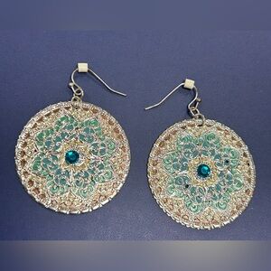 Round Blue Disk Hanging Pierced Earrings